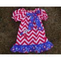 2015 new hot seller baby girls dress the chervon dress with star of July 4th with matching bows and necklace